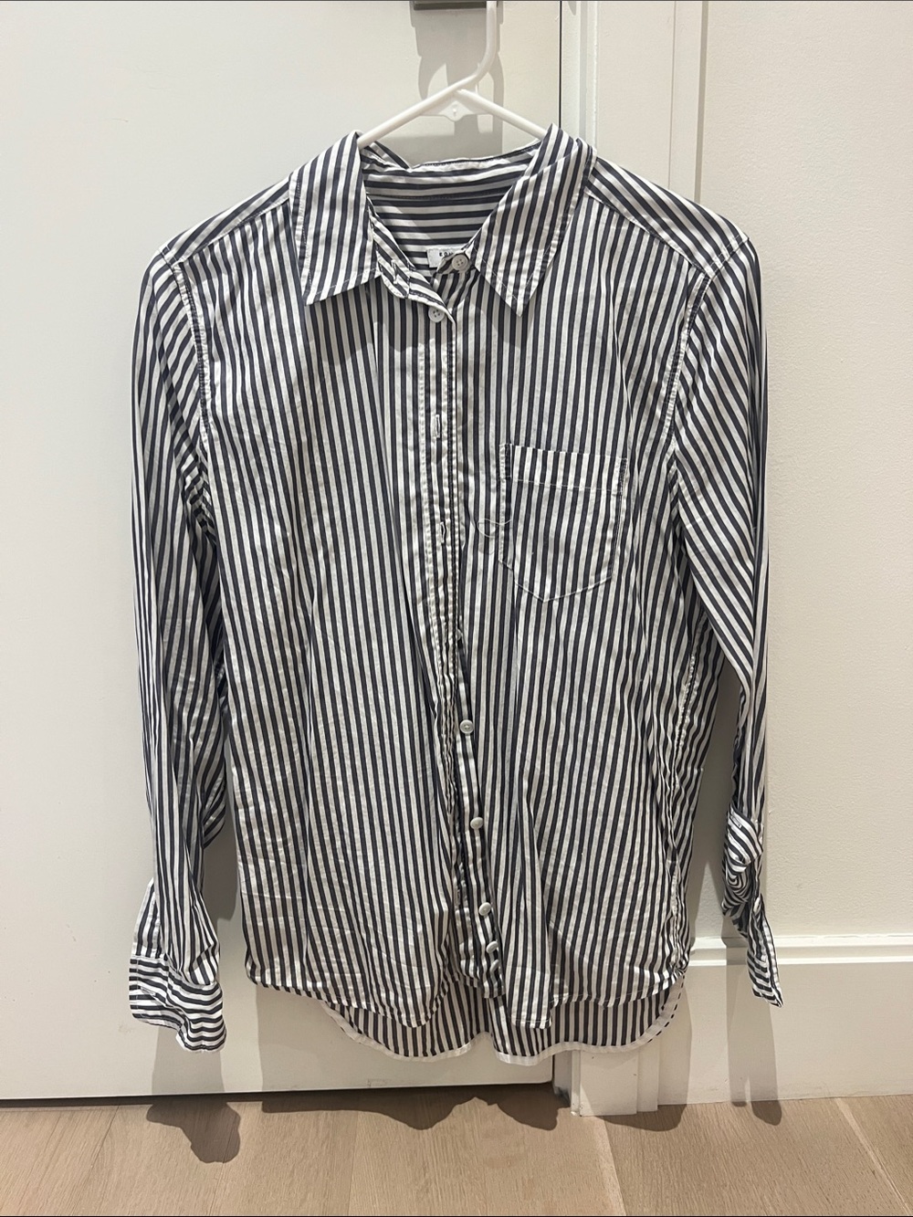 Equipment Navy and White Striped Button-Down Shirt